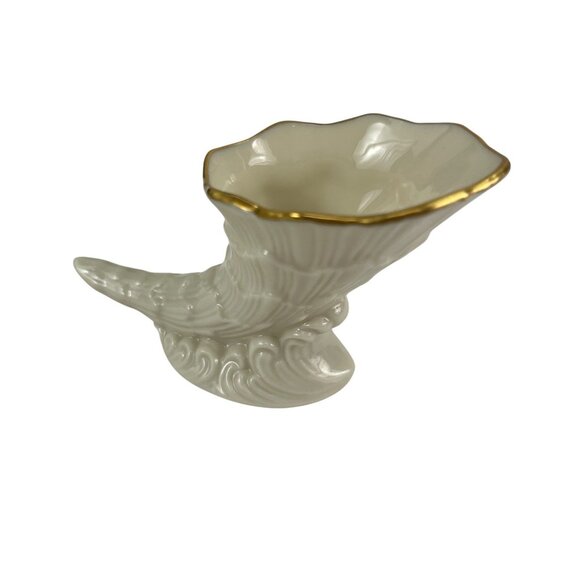 Vintage Lenox Porcelain Cornucopia Vase Trinket Toothpick Holder With 24K Gold T - Picture 6 of 8